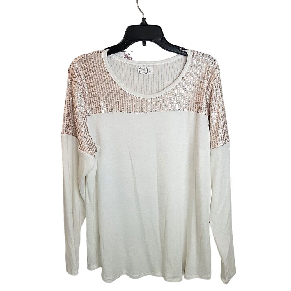 Maurices 24/7 Beige Sequin‎ Contrast Knit Pullover Sweater Women's Size XL